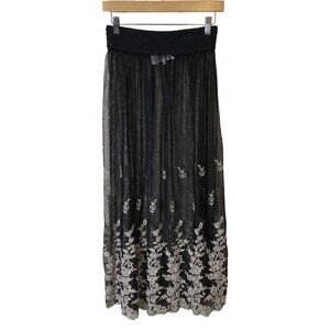 Gypsy Junkies Sheer Skirt Womens S Floral Embroidery Mesh Sheer Boho Festival